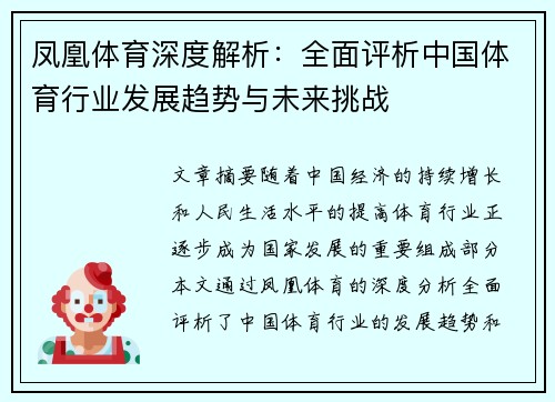 凤凰体育深度解析：全面评析中国体育行业发展趋势与未来挑战